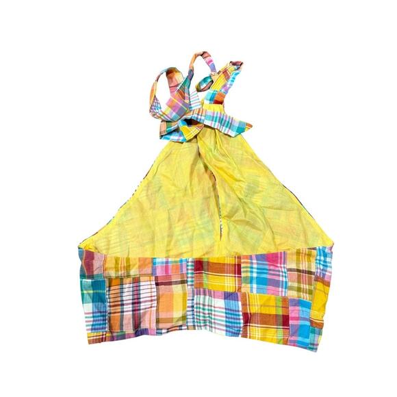 STAUD X Birkenstock Kai Cotton Patchwork Plaid Multicolor Halter Top 4 - Picture 5 of 7